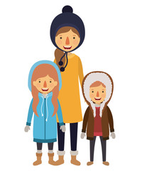 mother and children with winter clothes