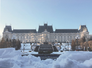 Palace of Culture in winter season from city of Iasi, Romania.