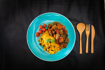 Kefta Tagine Moroccan Meatballs Served With Semolina and Vegetables