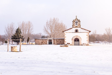 Snowy landscape in village of Ontanilla village of Soria Spain