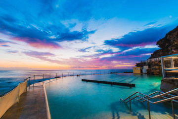 A view of Bronte rock pool from the edge of the pool at sunrise time.