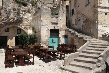 Fototapeta na wymiar Old town restaurant in Matera, Italy