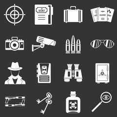 Spy tools icons set grey vector