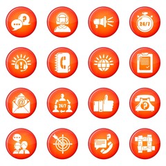 Call center icons set red vector