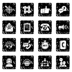 Call center icons set grunge vector