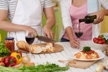 Preparing dinner table