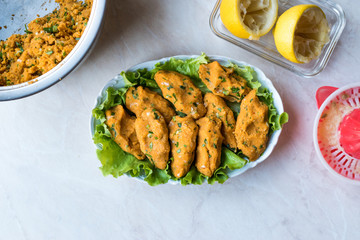 Turkish Food Mercimek Koftesi made Bulgur and Lentil Paste