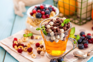Citrus jelly with cereal. Selective focus. Copy space