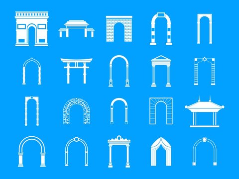 Arch icon blue set vector