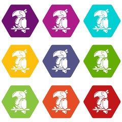 Parrot icons set 9 vector