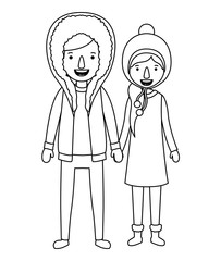 couple with winter clothes characters