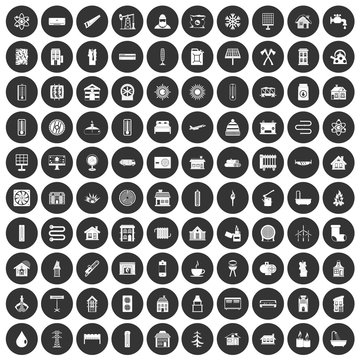 100 heating icons set black circle