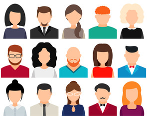 Men and women avatars without face, icon set. Vector illustration.