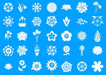Flower icon blue set vector
