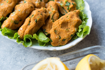 Turkish Food Mercimek Koftesi made Bulgur and Lentil Paste