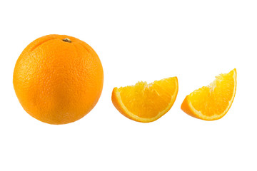 Still Life Half crescent, Full Fresh Orange Fruit on white background