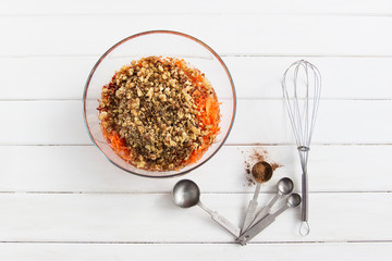 Preparing vegan lenten carrot cake dough concept