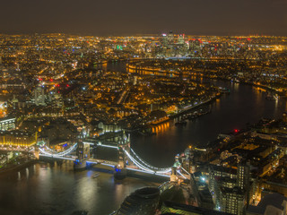 Fototapeta premium Aerial night view of Tower Bridge