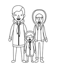 parents and son with winter clothes