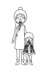 mother and daughter with winter clothes