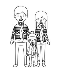 parents and son with winter clothes