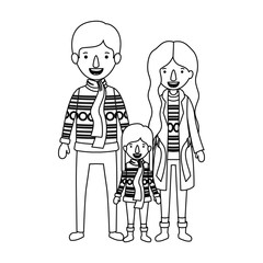 family parents and daughter with winter clothes