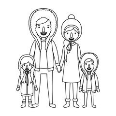 family parents and childrens with winter clothes