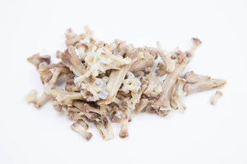 Chicken bones fragments on white background, Isolated