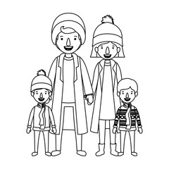 family parents and childrens with winter clothes