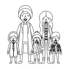 family parents and childrens with winter clothes