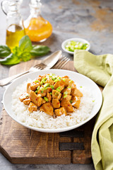 Sweet and sour chicken with rice
