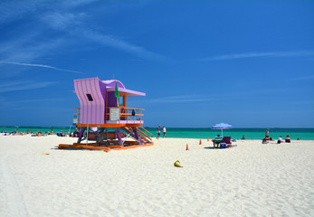 Colorful lifeguard tower in South Beach