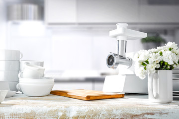 white kitchen background of free space for your decoration 