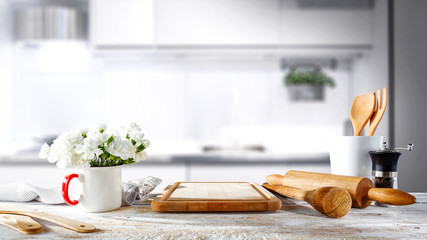 Fototapeta na wymiar white kitchen background of free space for your decoration 