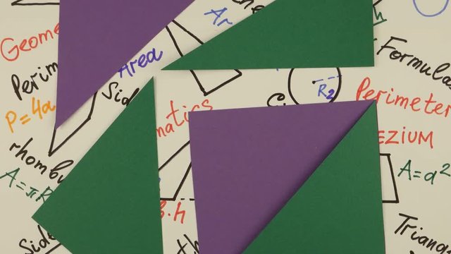 Two-dimensional geometric shapes against the background of mathematical terms