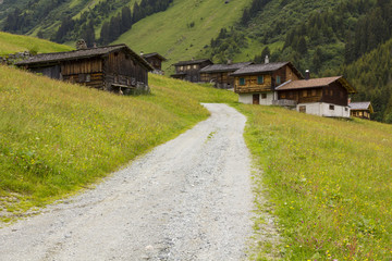 Fototapeta na wymiar Alps scene with mountain village in Montafon, Austria