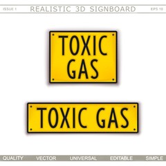 Toxic Gas. Warning signs. 3D signboard. Top view. Vector design elements