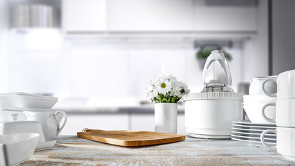 Fototapeta na wymiar white kitchen background and free space for your decoration 