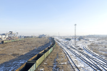 Naklejka na ściany i meble railway interchange in the industrial area of the city. Russia. Siberia.