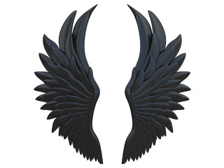 Fototapeta premium black angel wings isolated on a white background 3d rendering