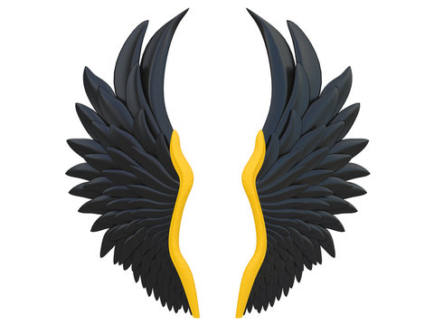 black angel wings isolated on a white background 3d rendering