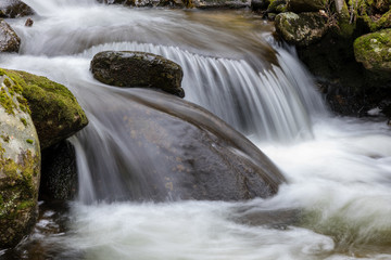 Waterfall from snow melt in the mountains of Madrid, Spain
