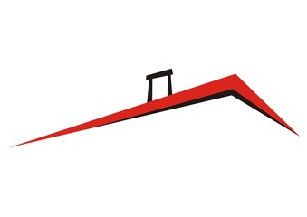 roof with smokestack, vector icon, red and black sketch - obrazy, fototapety, plakaty