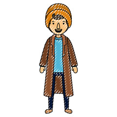 young man with winter clothes and hat