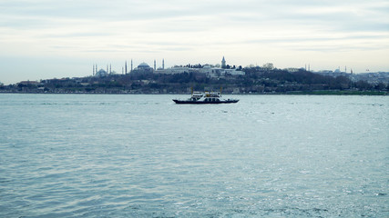 Ships on Istanbul bosphotus at sunset