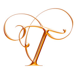 golden alphabet, letter T, 3d illustration