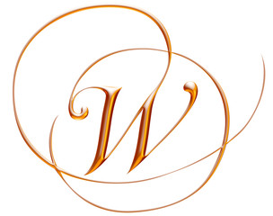 golden alphabet, letter W, 3d illustration