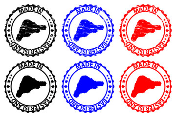 Made in Rapa nui - rubber stamp - vector, Easter Island map pattern - black, blue and red