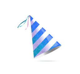 Birthday party hat with stripes. Vector isolated illustration. Holiday icon. Isometric 3d illustration