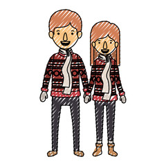 couple with winter clothes characters